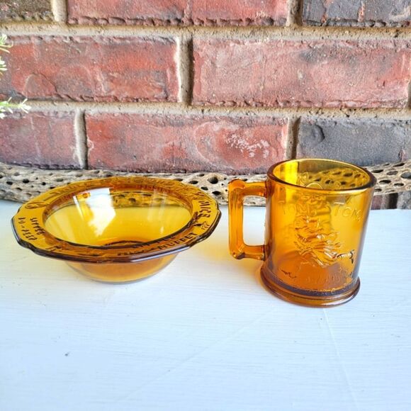 Vintage Amber Glass Nursery Rhyme Mug & Bowl Set - Picture 11 of 14